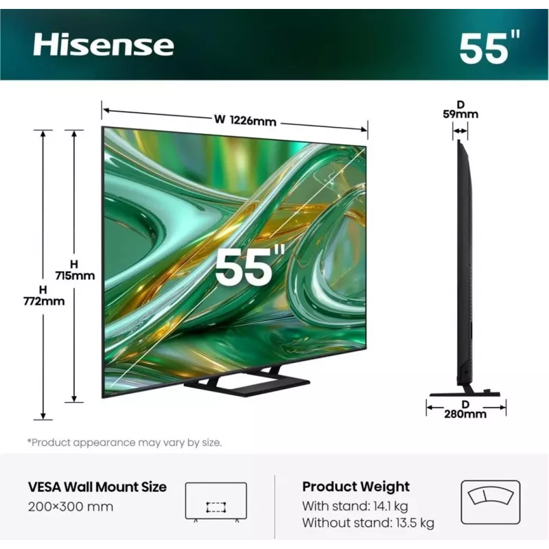 Hisense 55E89S 55-palcový 4K ULED Smart TV s Dolby Vision IQ, HDR10+ Adaptive, VIDAA, sivý