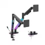 HISMART Držiak na dva monitory s plynovou pružinou pre 17-35 palcové obrazovky s RGB osvetlením, čierny