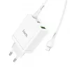 HOCO 35W dual USB-C + USB-A PD & QC3.0 nástenná nabíjačka s USB-C na Lightning káblom, biela