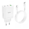 HOCO 35W dual USB-C + USB-A PD & QC3.0 nástenná nabíjačka s USB-C na Lightning káblom, biela