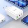 HOCO 35W dual USB-C + USB-A PD & QC3.0 nástenná nabíjačka s USB-C na Lightning káblom, biela