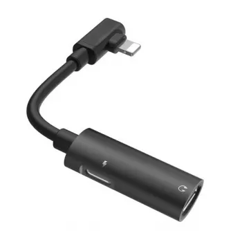 Hoco Dual Lightning kábel audio konvertor na Lightning konektor pre slúchadlá + Lightning nabíjací konektor čierna
