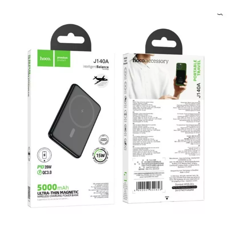 Hoco J140A Tony PD20W ultra tenká magnetická power banka (5000mAh) čierna