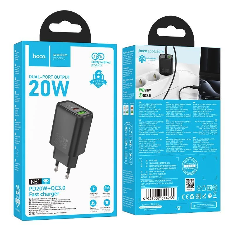 Hoco N61 Gentle PD20W+QC3.0 nabíjačka (EU) čierna