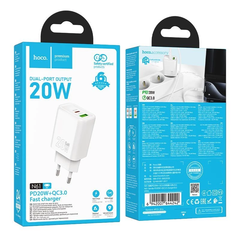 Hoco N61 Gentle PD20W+QC3.0 nabíjačka (EU) biela