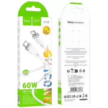 Hoco X109 Energy 60W silikónový nabíjací dátový kábel USB-C na USB-C 1m biely