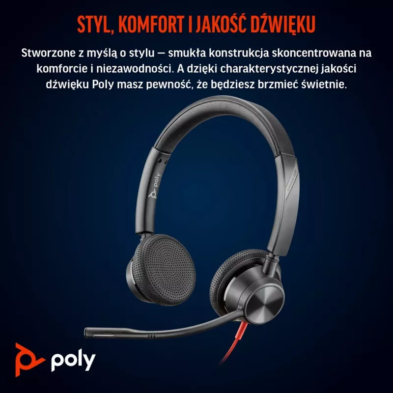 HP Poly Blackwire 3325 stereo headset certifikovaný pre Microsoft Teams USB-C +3,5 mm jack +USB-C/A adaptér