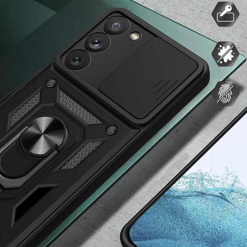 Hurtel Hybrid Armor Camshield puzdro pre Samsung Galaxy A14 - modré