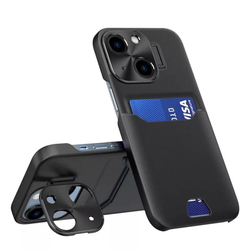 HURTEL iLike Apple iPhone 14 kožené puzdro Stand Case s priehradkou na karty a stojanom čierne