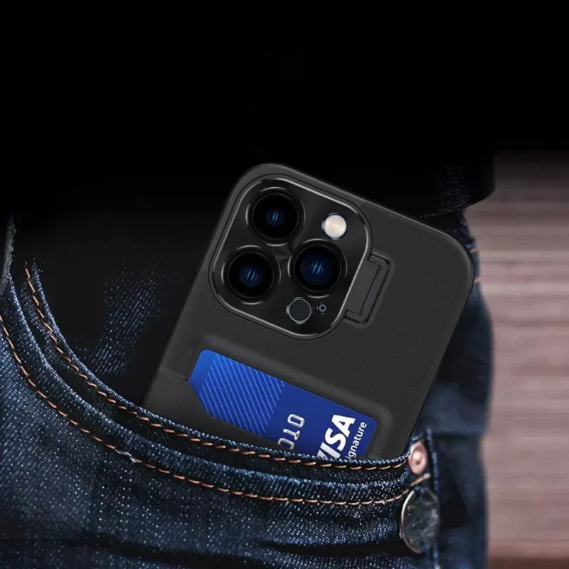 HURTEL iLike Apple iPhone 14 kožené puzdro Stand Case s priehradkou na karty a stojanom čierne