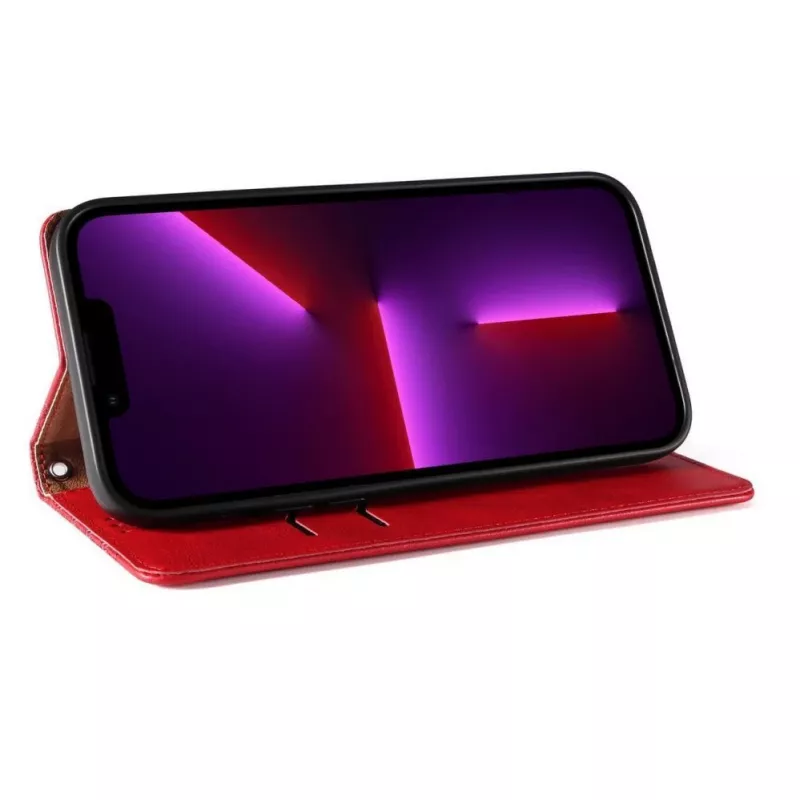 Hurtel Magnet Strap puzdro pre iPhone 13 Pro Max - peňaženka folio s odnímateľným lanyard a príveskom - červené