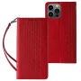 Hurtel Magnet Strap puzdro pre iPhone 13 Pro Max - peňaženka folio s odnímateľným lanyard a príveskom - červené