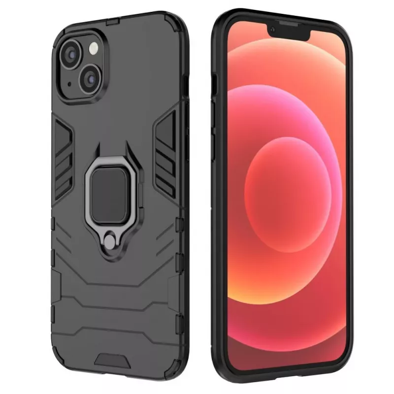 Hurtel Ring Armor puzdro pre iPhone 14 Plus, pancierové puzdro s magnetickým držiakom, krúžok, čierna