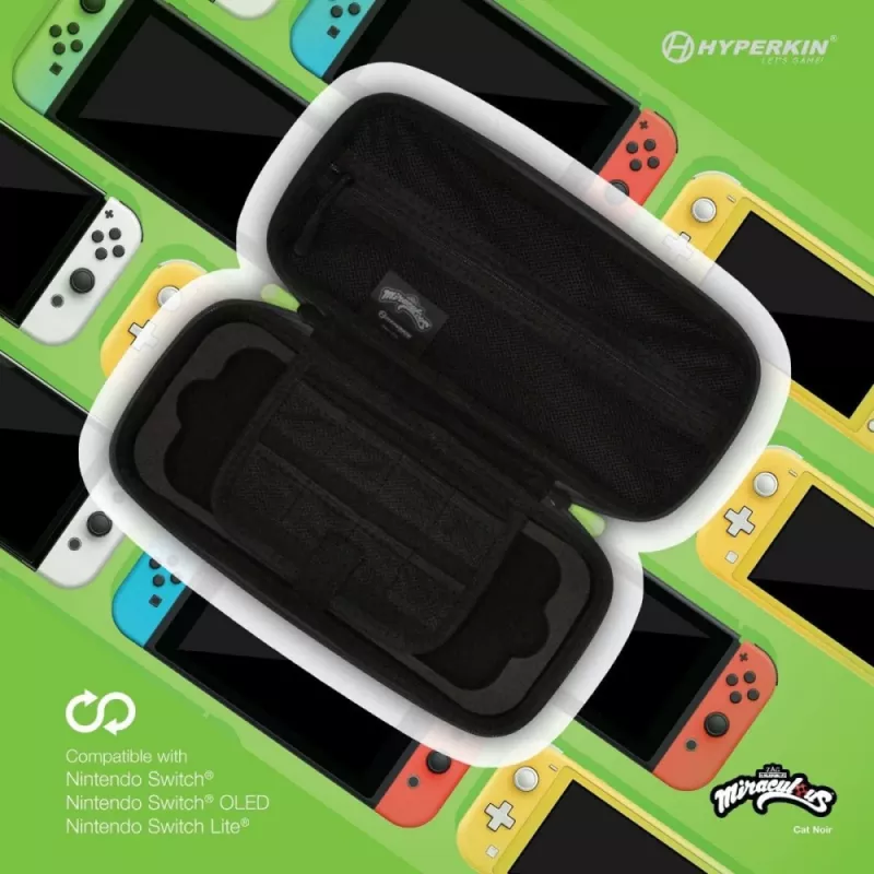 Hyperkin M07541-MTCN pevné puzdro, zelená, viacfarebná, PEVA, pre Nintendo Switch Lite, nárazuvzdorné, vodoodpudivé, taška