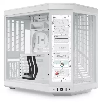 HYTE Y70 Touch Mid-Tower skriňa, biela, 14,1 palcový LCD dotykový displej, tvrdené sklo, E-ATX/ATX/mATX/Mini-ITX