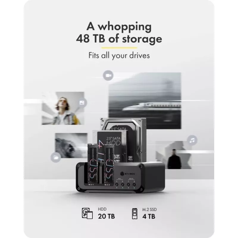 Icy Box Club Case 2925 4-bay dokovacia stanica – 2x M.2 NVMe a 2x 2.5/3.5 SATA HDD/SSD, USB 3.2 Gen 2 (10 Gbps)