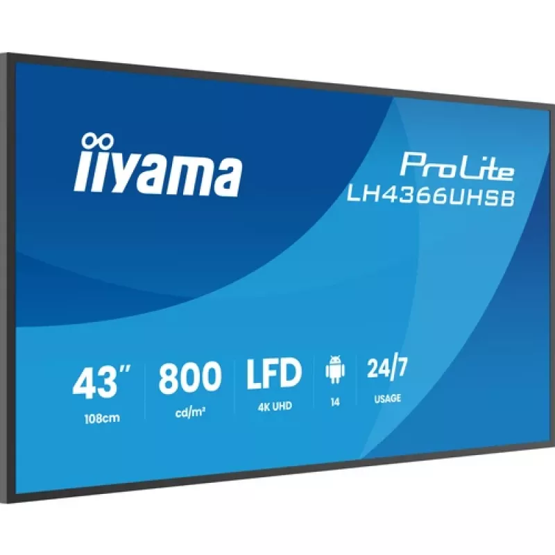 IIYAMA LH4366UHSB-B1AG 43 inch 4K UHD Digital Signage displej, VA panel, 500 cd/m², 24/7 prevádzka, Android 9.0, Wi-Fi, 2x 10W reproduktor