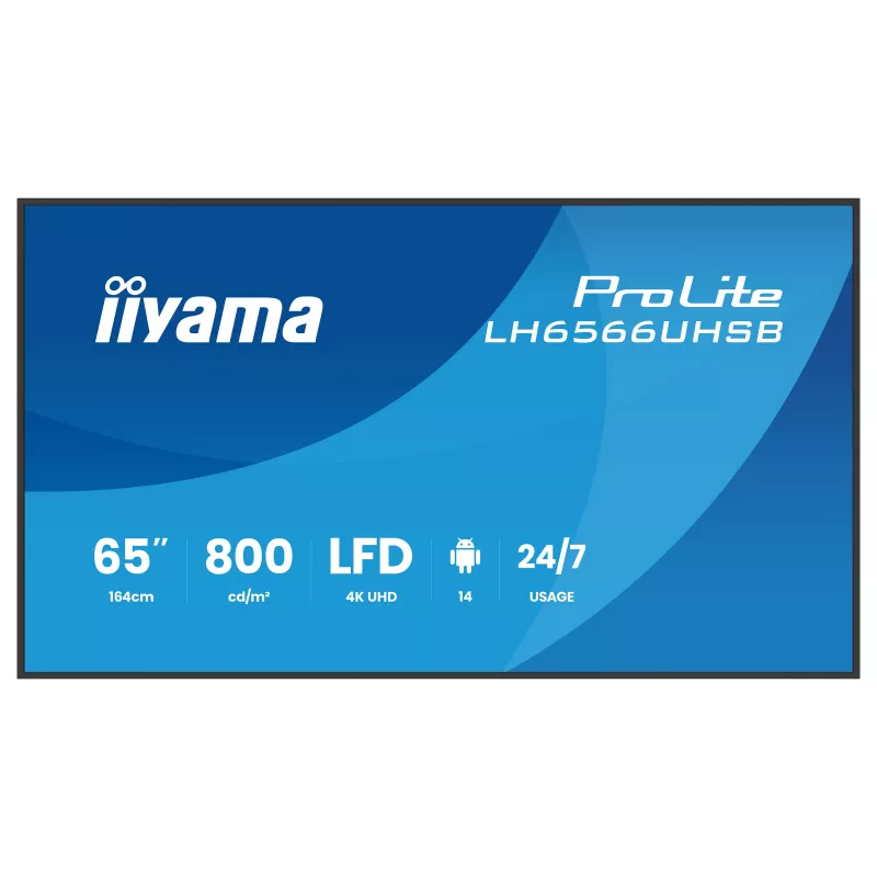 IIYAMA LH6566UHSB-B1AG 65 inch 4K UHD Digital Signage displej s Android, 500 cd/m², 2x HDMI, USB-C, DP, WiFi, 18/7 prevádzka