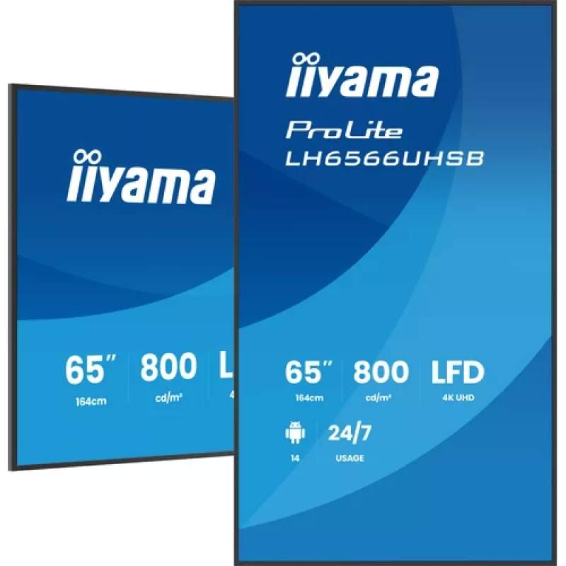 IIYAMA LH6566UHSB-B1AG 65 inch 4K UHD Digital Signage displej s Android, 500 cd/m², 2x HDMI, USB-C, DP, WiFi, 18/7 prevádzka