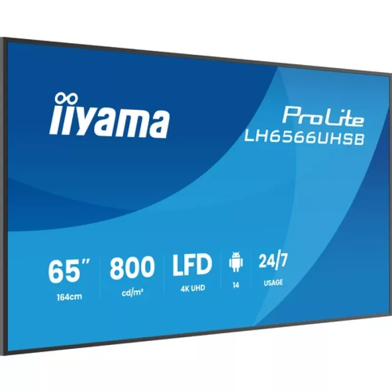IIYAMA LH6566UHSB-B1AG 65 inch 4K UHD Digital Signage displej s Android, 500 cd/m², 2x HDMI, USB-C, DP, WiFi, 18/7 prevádzka