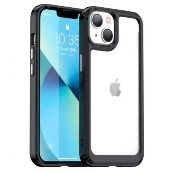 iLike Apple iPhone 14 tvrdé puzdro s gélovým rámom transparentné čierne