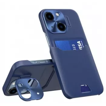 iLike Apple iPhone 14 kožené puzdro so stojanom a priehradkou na karty modré