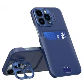 iLike Apple iPhone 14 Pro kožené puzdro s držiakom a priečinkom na karty modré