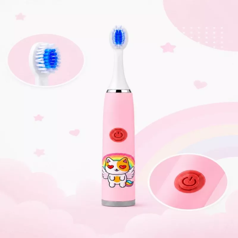 iLike Kids W3 elektrická zubná kefka (na batérie) +3 nástavce ružová