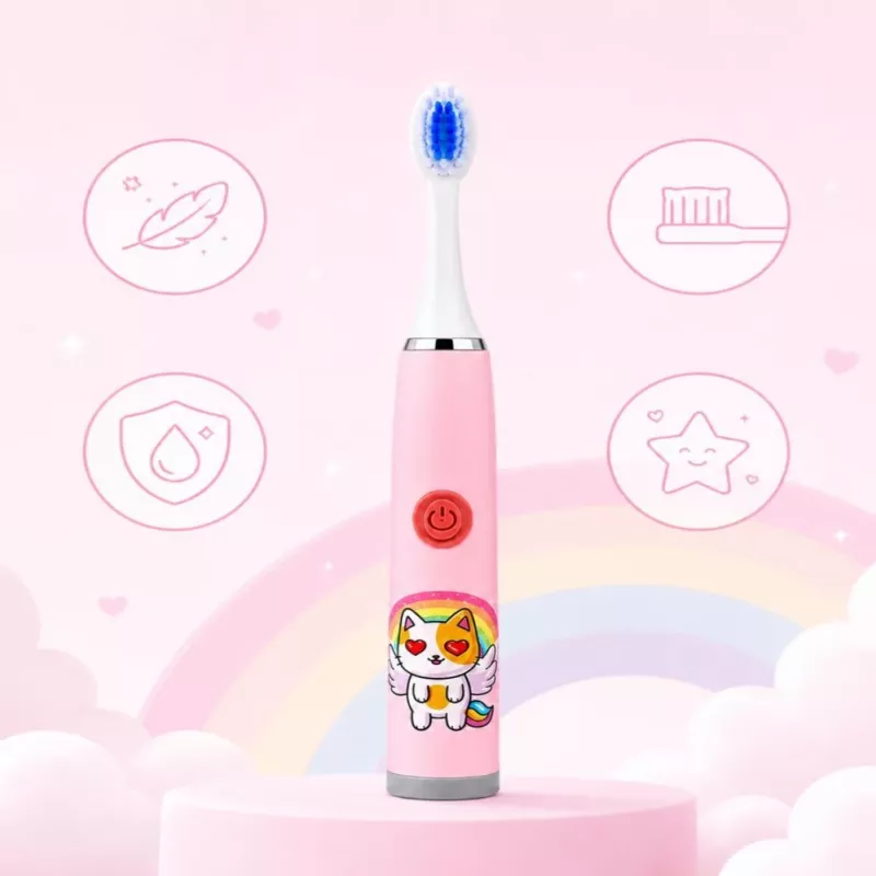 iLike Kids W3 elektrická zubná kefka (na batérie) +3 nástavce ružová