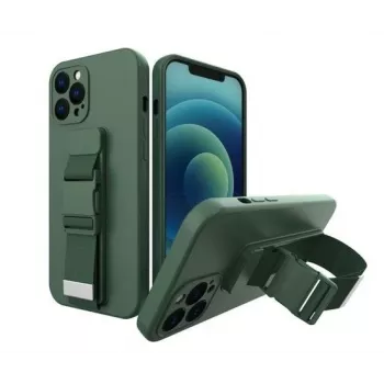 iLike Samsung Galaxy A22 5G Rope Case Gel TPU Airbag puzdro s lankom tmavozelené