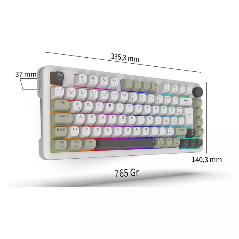 INCA herná klávesnica RGB GraySwitch USB-C/BT 2,00 m biela (IKG-455)