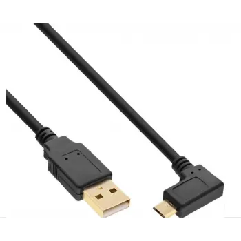 InLine Micro-USB 2.0 kábel, USB-A konektor samec na Micro-B konektor samec zahnutý, pozlátené kontakty, 0,5 m