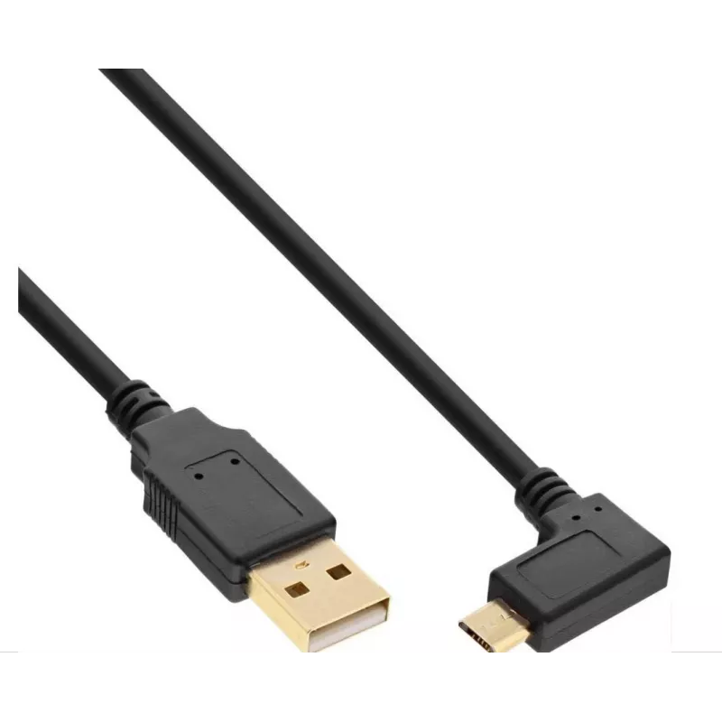 InLine Micro-USB 2.0 kábel, USB-A konektor samec na Micro-B konektor samec zahnutý, pozlátené kontakty, 0,5 m