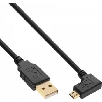 InLine Micro-USB 2.0 kábel, USB-A konektor samec na Micro-B konektor samec zahnutý, pozlátené kontakty, 0,5 m