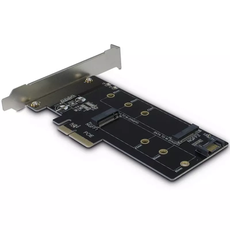 Inter-Tech PCIe adaptérová karta KT015 PCIe x4 na M.2 NVMe + SATA na M.2