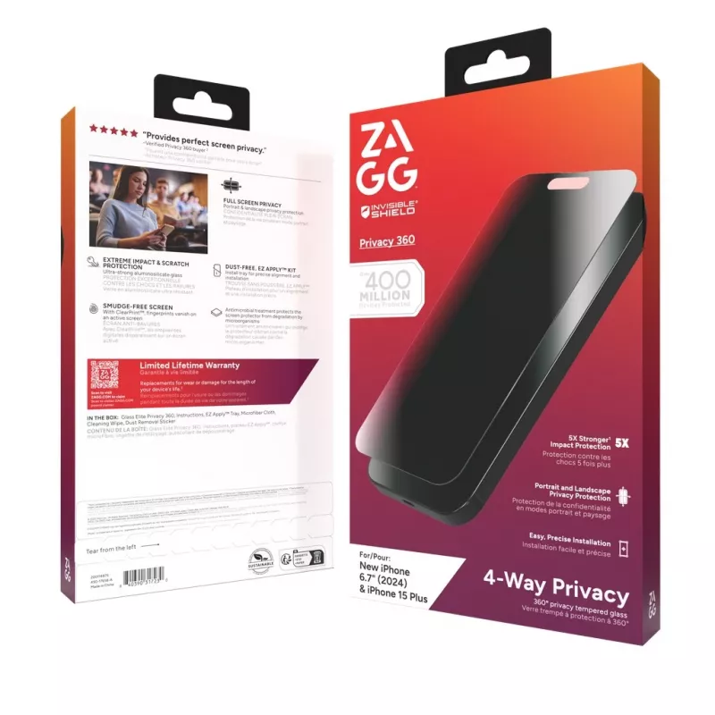 InvisibleShield Glass Elite Privacy 360 ochrana displeja pre Apple iPhone 16 Plus / 15 Plus