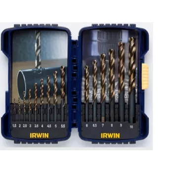 IRWIN TURBOMAX PRO 15-dielna súprava HSS vrtákov do kovu, 1,5–10 mm, DIN 338, krížové brúsenie, kov/drevo/plast