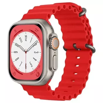 iWear S1 Grooved Soft Silicone 20mm náramok pre Apple Watch 49mm / 45mm / 44mm / 42mm červená