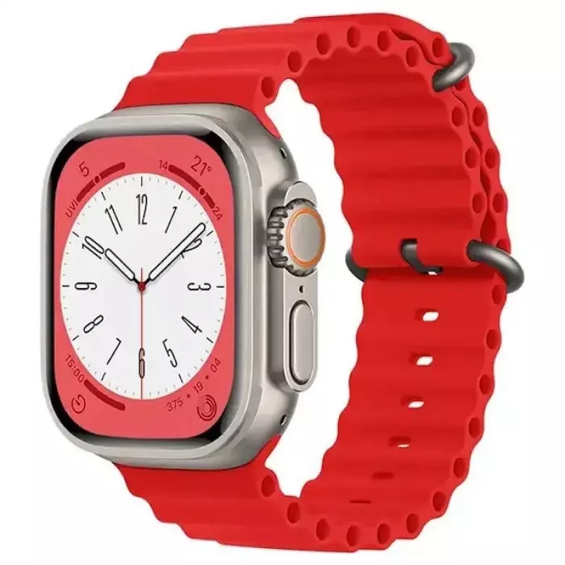iWear S1 Grooved Soft Silicone 20mm náramok pre Apple Watch 49mm / 45mm / 44mm / 42mm červená