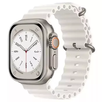 iWear S1 Grooved Soft Silicone 20mm remienok pre Apple Watch 49mm / 45mm / 44mm / 42mm biely