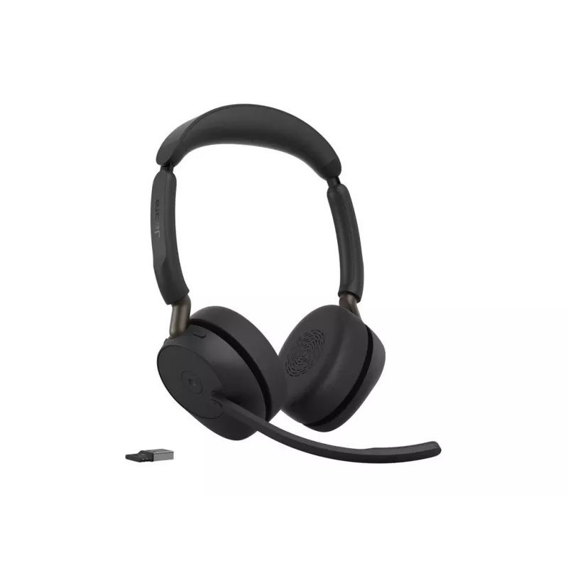 Jabra Evolve3 65 stereo Link 390a MS bezdrôtový on-ear headset s Bluetooth a USB-A adaptérom, optimalizovaný pre Microsoft Teams, čierny