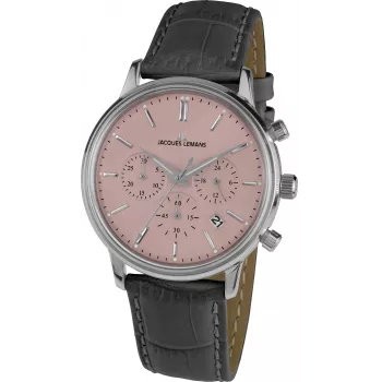 JACQUES LEMANS Liverpool pánske chronograf hodinky 1-209F 39mm nerezová oceľ čierny ciferník