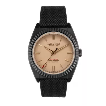 JASON HYDE MAN JH10026 40mm hodinky z nehrdzavejúcej ocele, čierny ciferník a remienok z recyklovanej kože