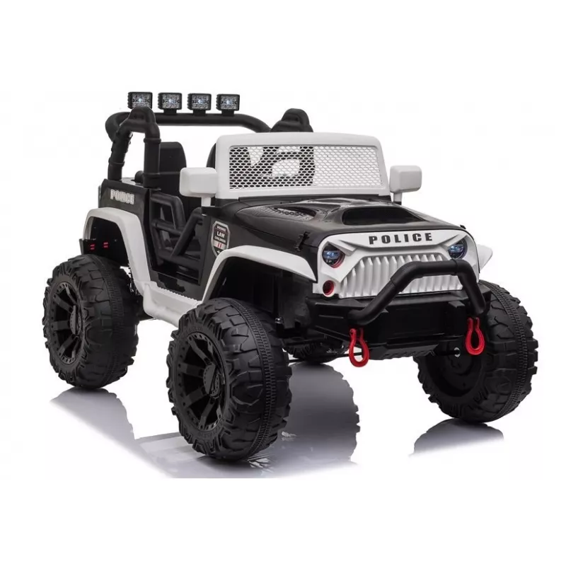 JC666 policajné auto detské elektrické auto s LED svetlami, MP3 a diaľkovým ovládaním biele