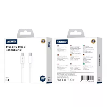Jellico B1 Durable-Soft univerzálny USB-C na USB-C dátový & Fast-PD-20W nabíjací kábel 1m biela