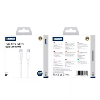 Jellico B1 Durable-Soft univerzálny USB-C na USB-C dátový & Fast-PD-20W nabíjací kábel 1m biela