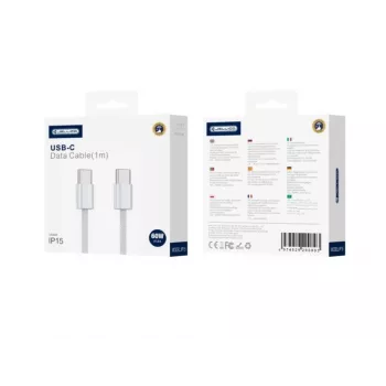 Jellico IP15 tkaný bavlnený iPhone 15 / 16 USB-C na USB-C dátový a rýchlonabíjací PD-60W kábel 1m biely