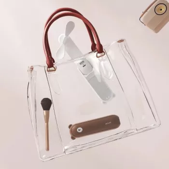 JISULIFE ručný ventilátor 8 hnedý - prenosný nabíjateľný mini ventilátor s funkciou powerbanky