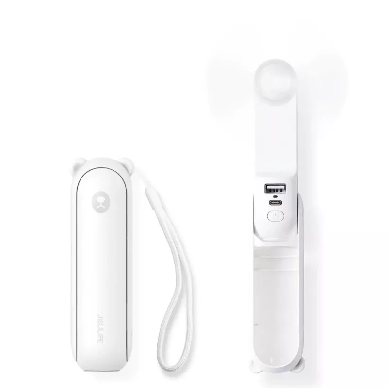 JISULIFE ručný ventilátor 8 Plus White - 5000mAh, USB-C, 46h výdrž batérie, LED displej, powerbanka