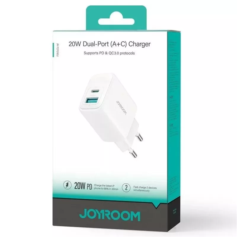 Joyroom 20W Dual-Port (USB-A + USB-C) nabíjačka EU Plug biela
